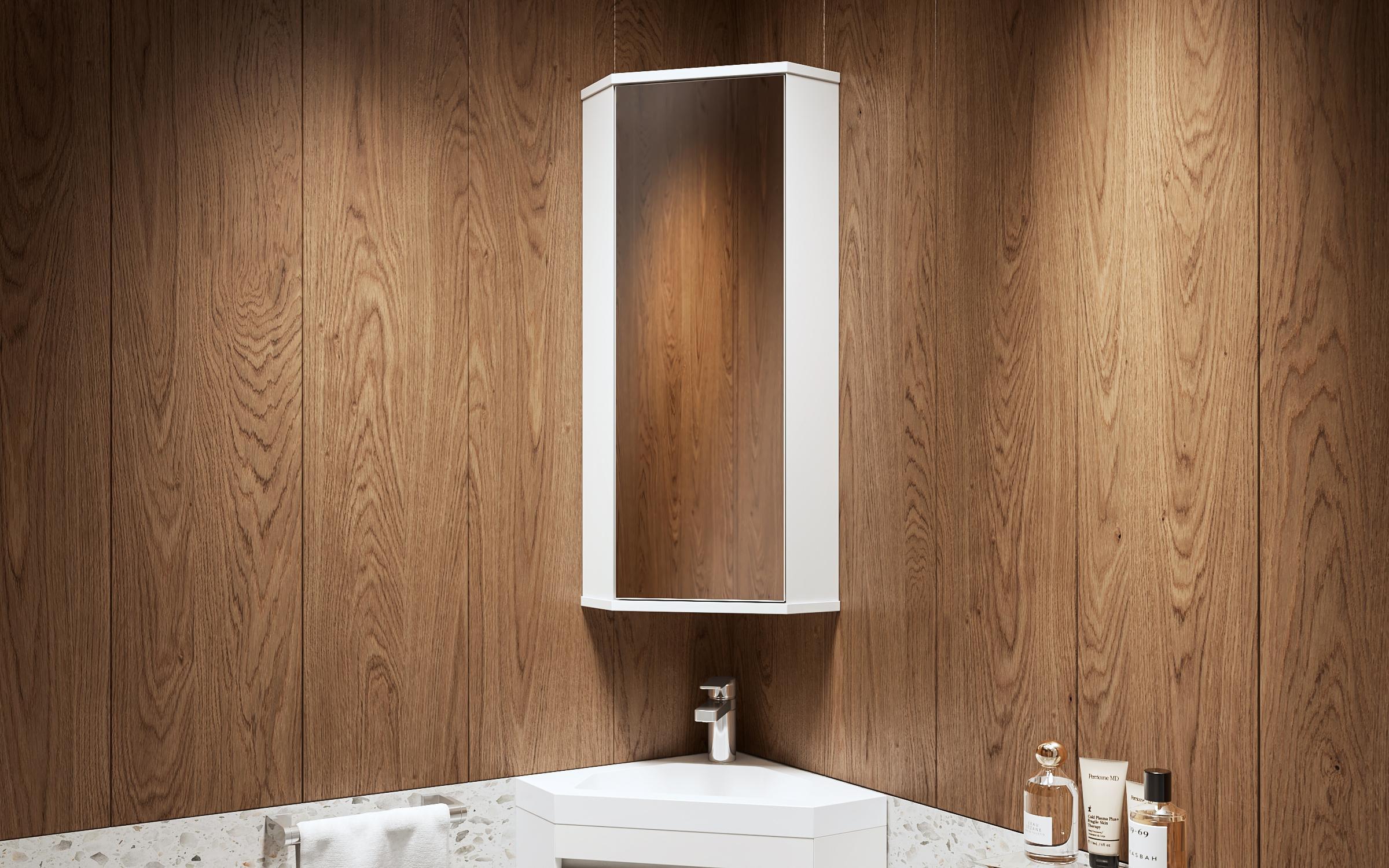 PVC sarok fürdőszoba szekrény tükörrel, fehér  1
