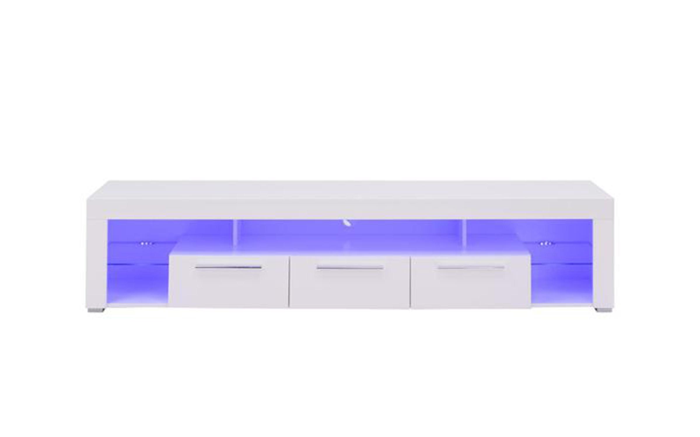 TV asztal + LED világítás Turin 2, fehér + fényes fehér  5