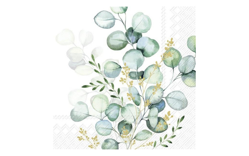 Szalvéta 33x33cm 20 db-os csomag, Eucalyptus bouquet gold  1